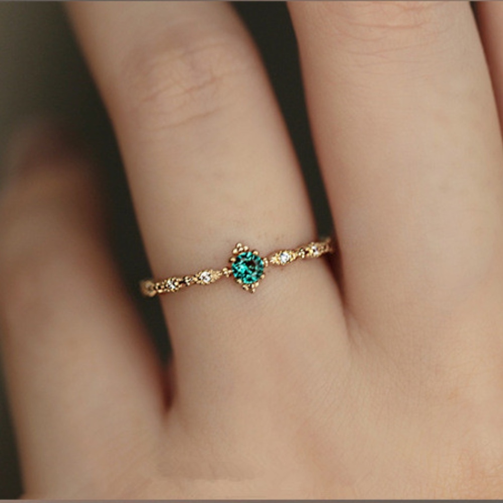 Sterling Silver Emerald and Simulated Diamond Gold Ring